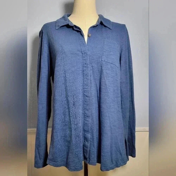 J Jill Blue 100% Cotton Button-Up Blouse (MP) - Picture 1 of 12